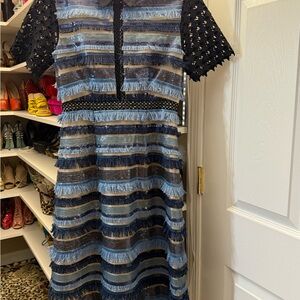 Chic Striped Midi Dress in Black and Blue